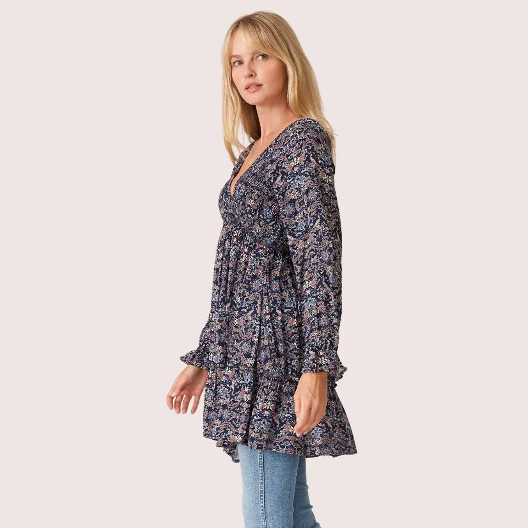 Riley Tiered Tunic (Navy + Tan)