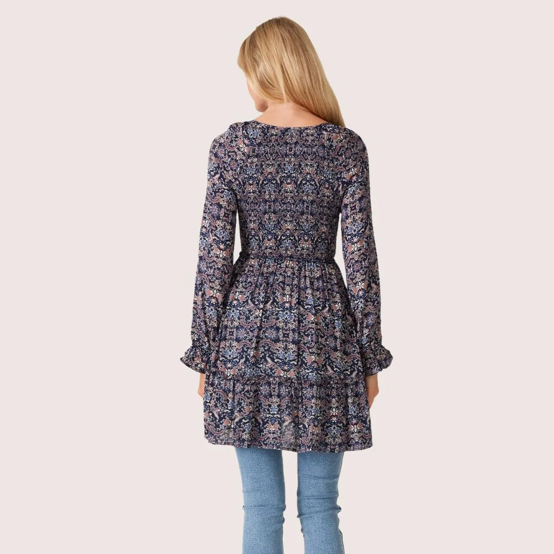 Riley Tiered Tunic (Navy + Tan)