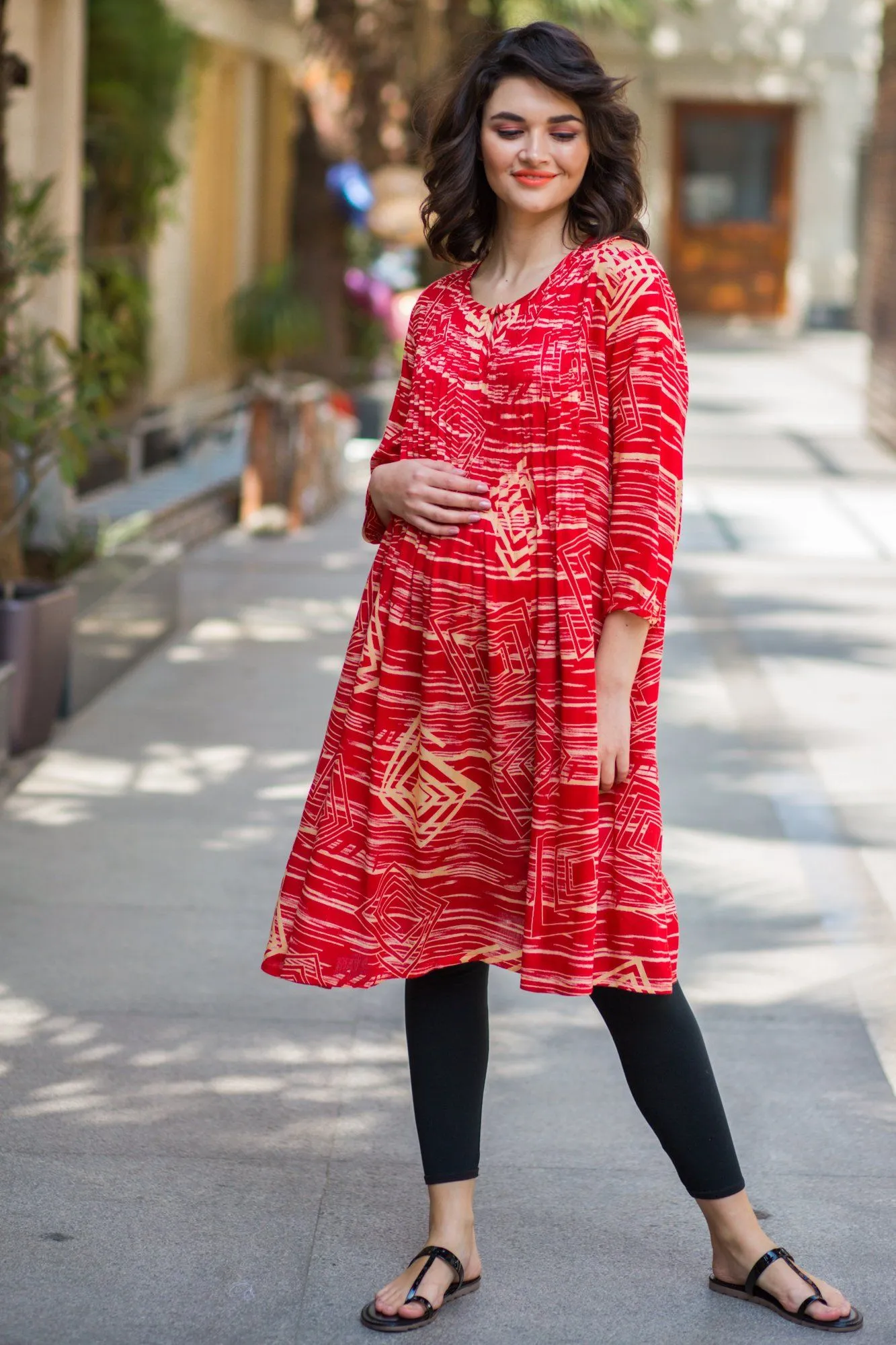 Ruby Coral Pleated Maternity Kurta