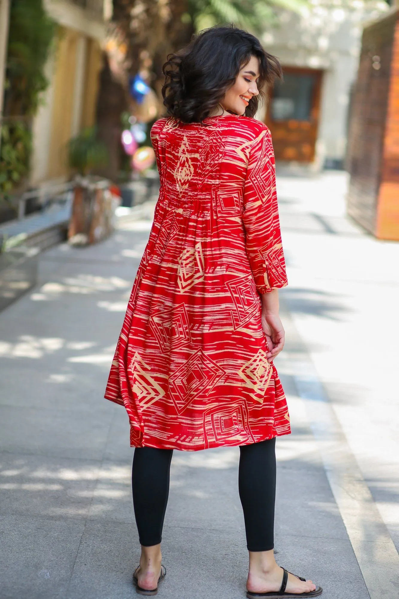 Ruby Coral Pleated Maternity Kurta