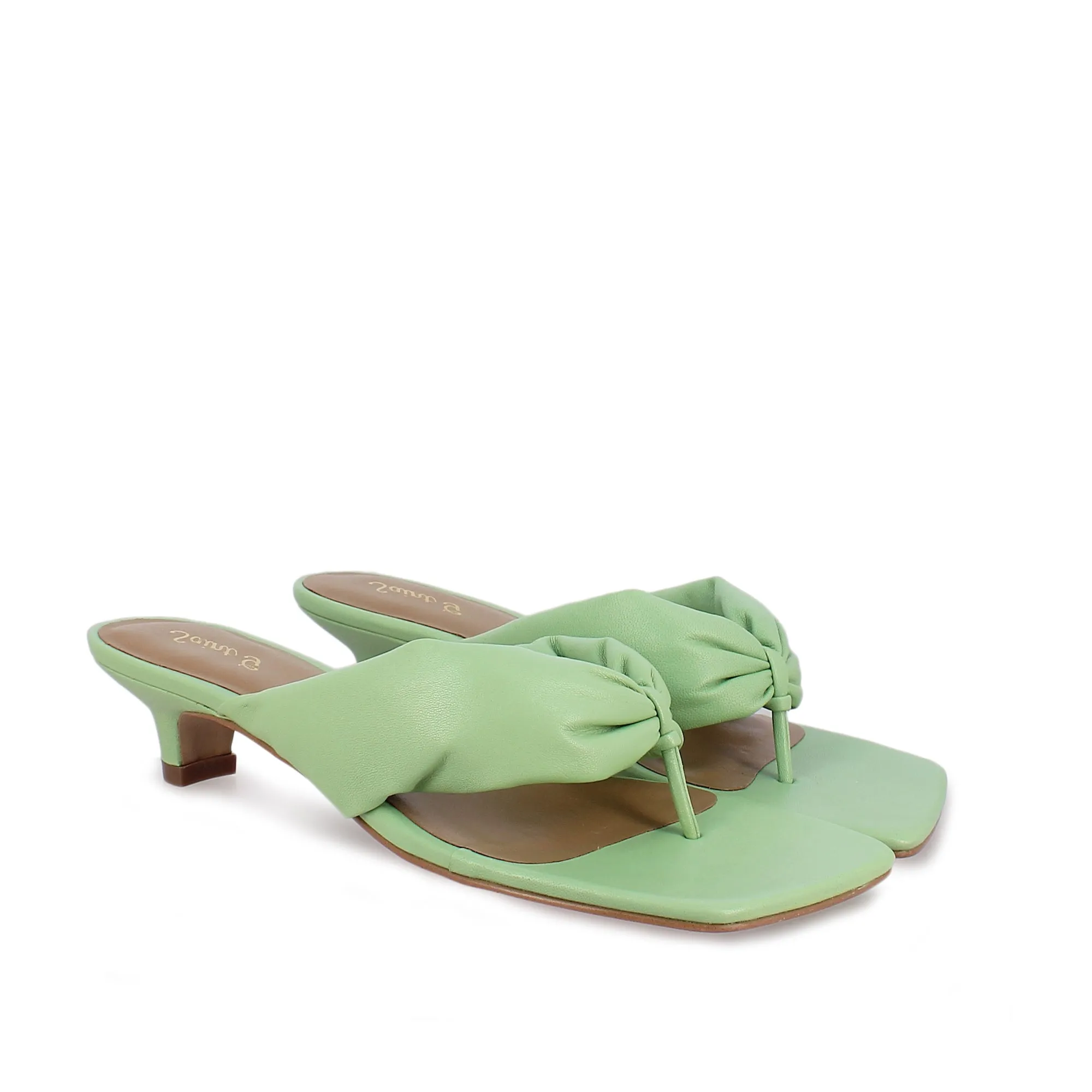 Saint Amorina Mint Leather Puffy Thong Dress Sandals