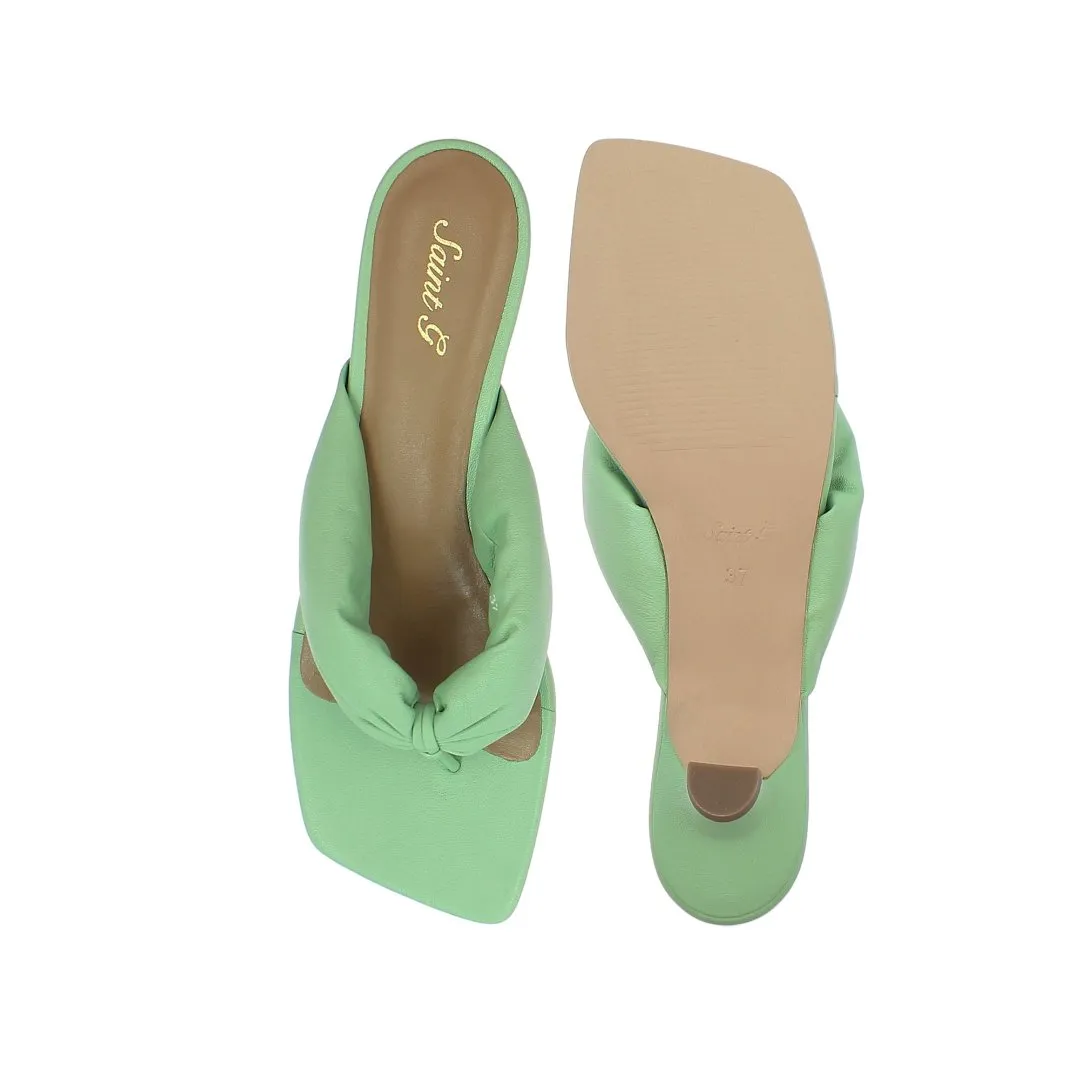 Saint Amorina Mint Leather Puffy Thong Dress Sandals