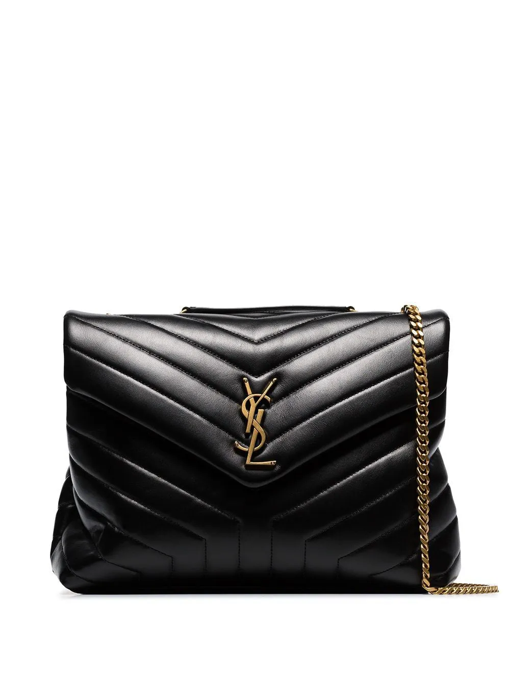 SAINT LAURENT Medium Loulou Quilted Calfskin Shoulder Bag in Beige with Gold-Tone Monogram, 32x22x12 cm