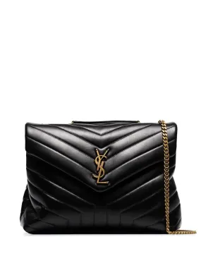 SAINT LAURENT Medium Loulou Quilted Calfskin Shoulder Bag in Beige with Gold-Tone Monogram, 32x22x12 cm