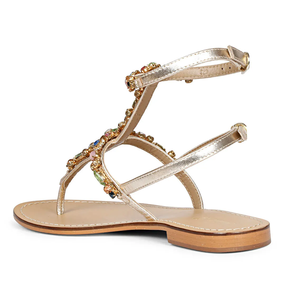 Saint Zuri Multi Stone Embellished Platin Leather Sandals