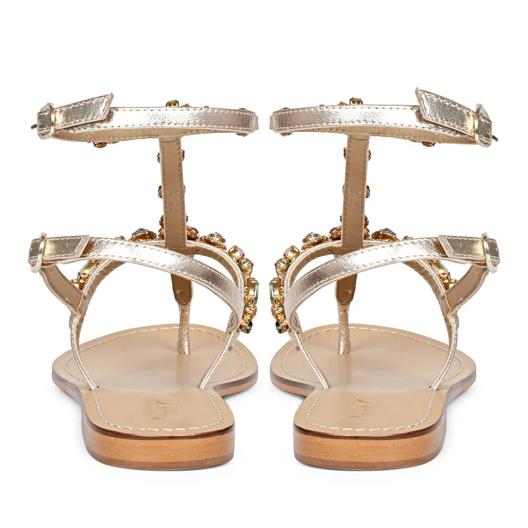 Saint Zuri Multi Stone Embellished Platin Leather Sandals