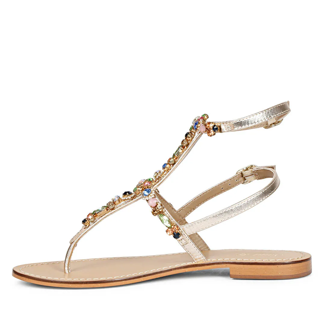 Saint Zuri Multi Stone Embellished Platin Leather Sandals