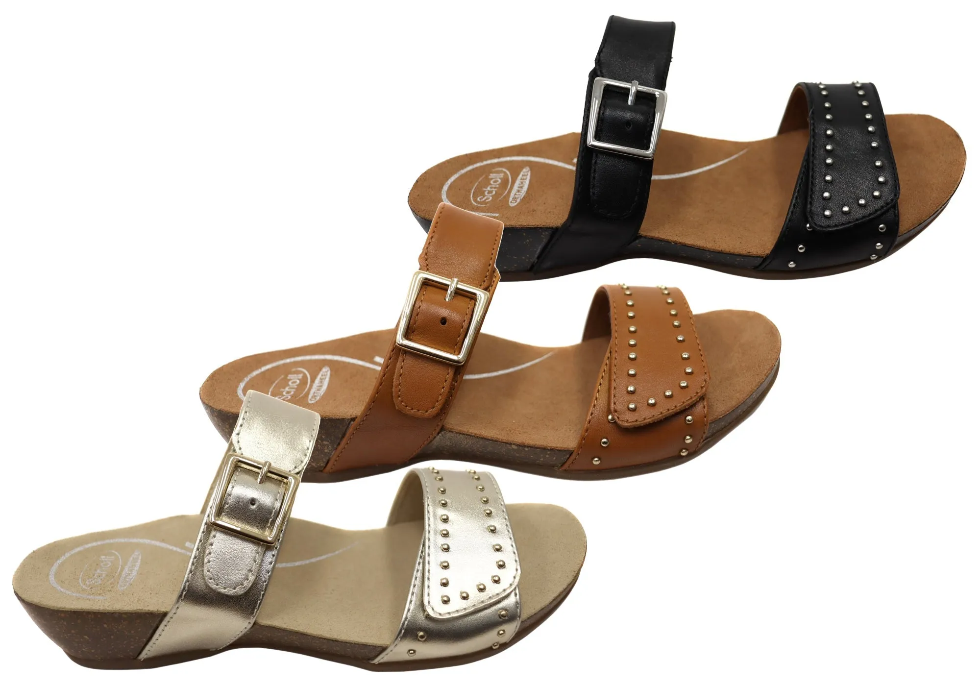 Scholl Orthaheel Jaylah Womens Comfortable Leather Slides Sandals