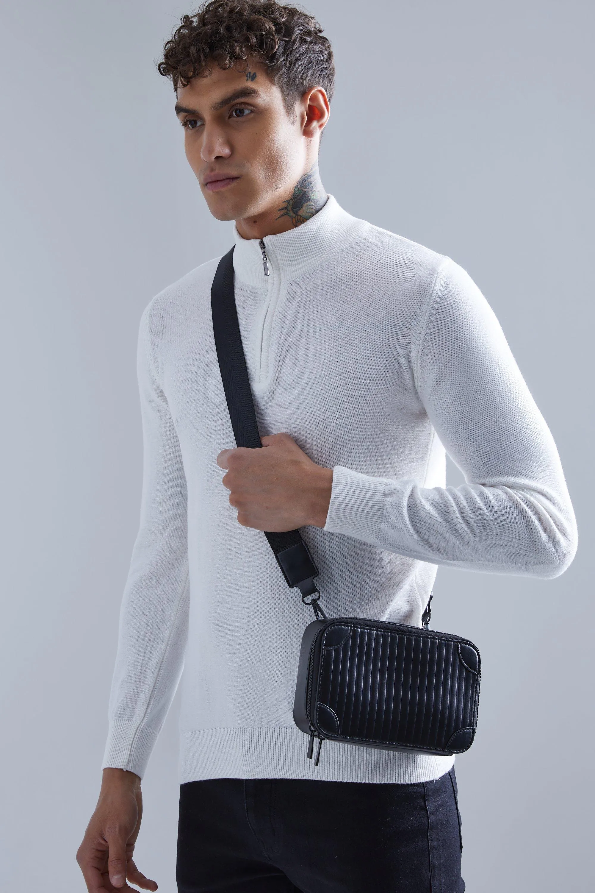 Smart Faux Leather Rib Cross Body Bag | boohooMAN UK