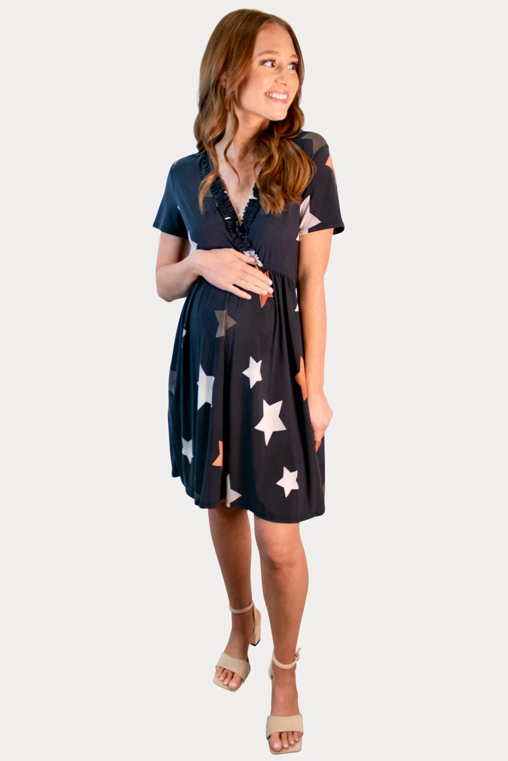 Star Print Maternity Dress in Navy