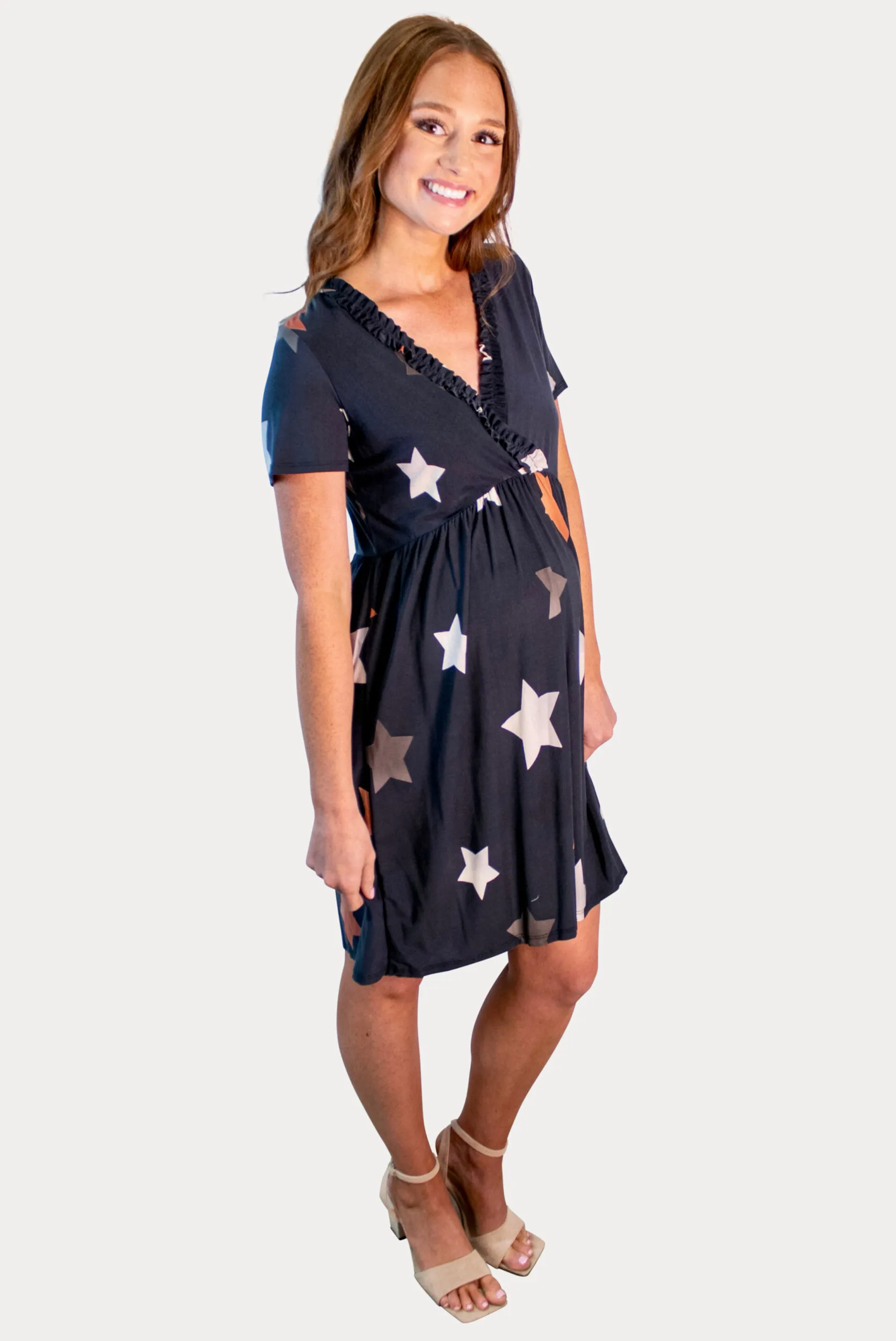 Star Print Maternity Dress in Navy