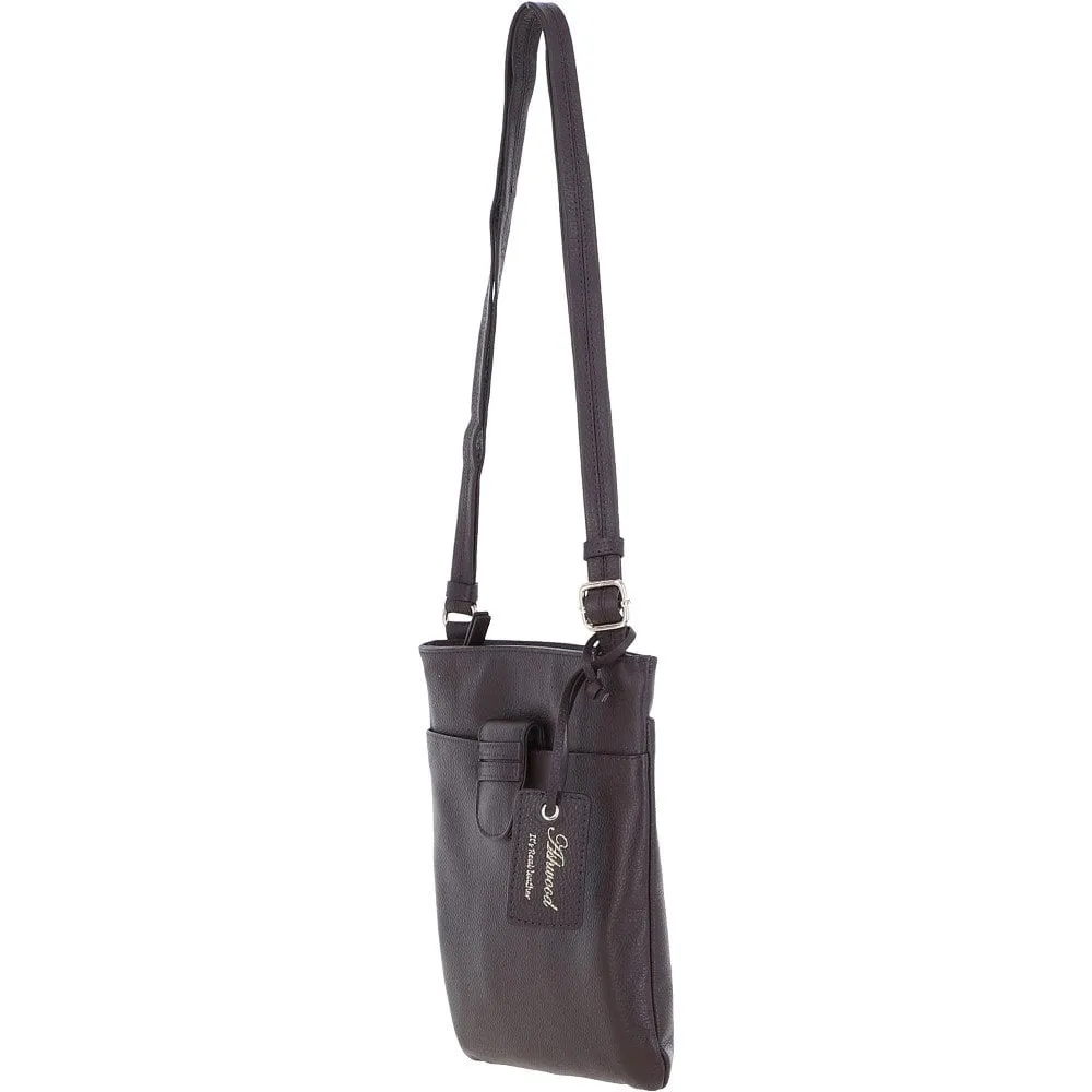 Tab Small Zip Top Leather Cross Body Bag Aubergine