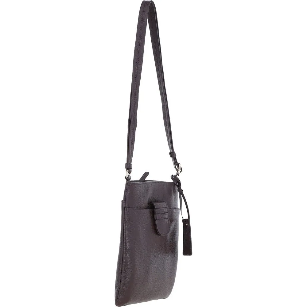 Tab Small Zip Top Leather Cross Body Bag Aubergine