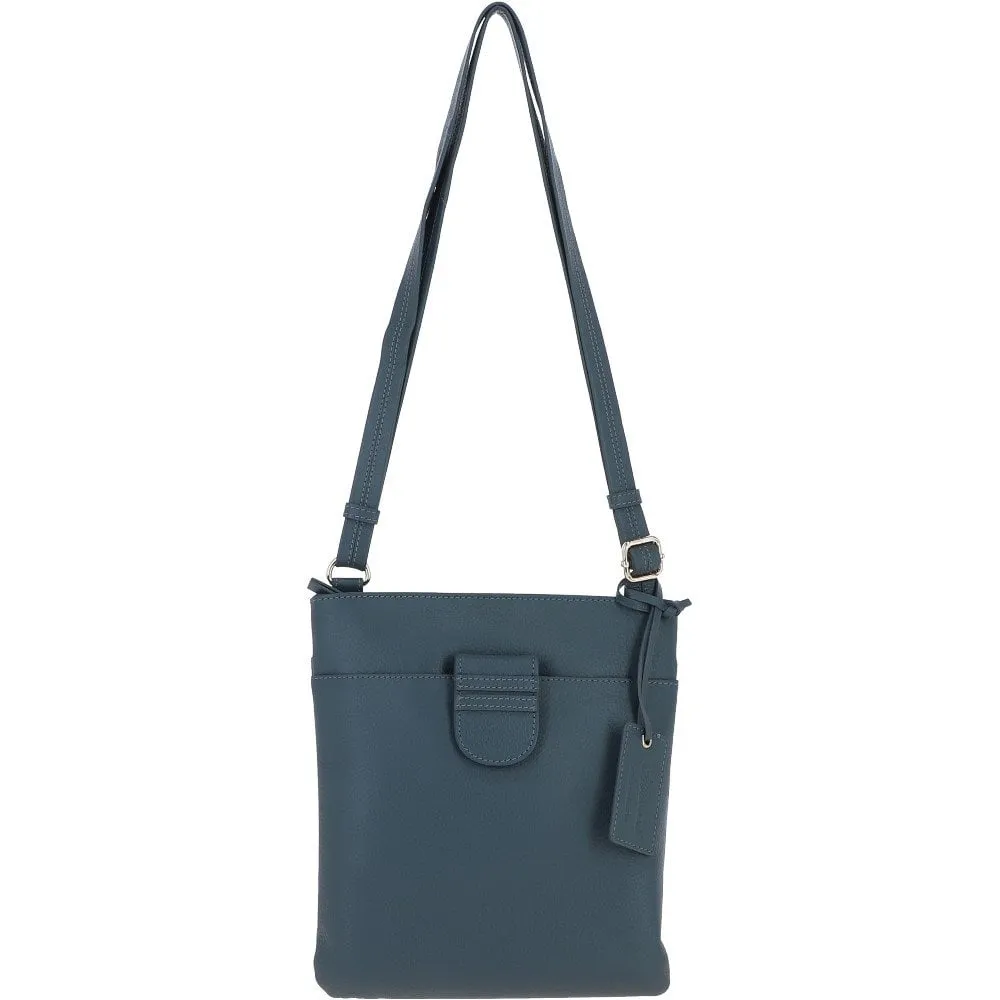 Tab Small Zip Top Leather Cross Body Bag Slate Blue