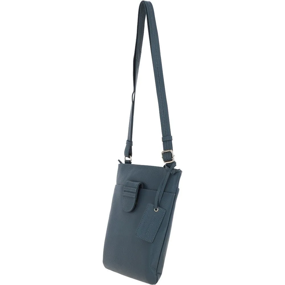 Tab Small Zip Top Leather Cross Body Bag Slate Blue