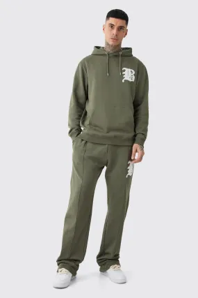 Tall B Badge Stacked Gusset Hooded Tracksuit | boohooMAN UK