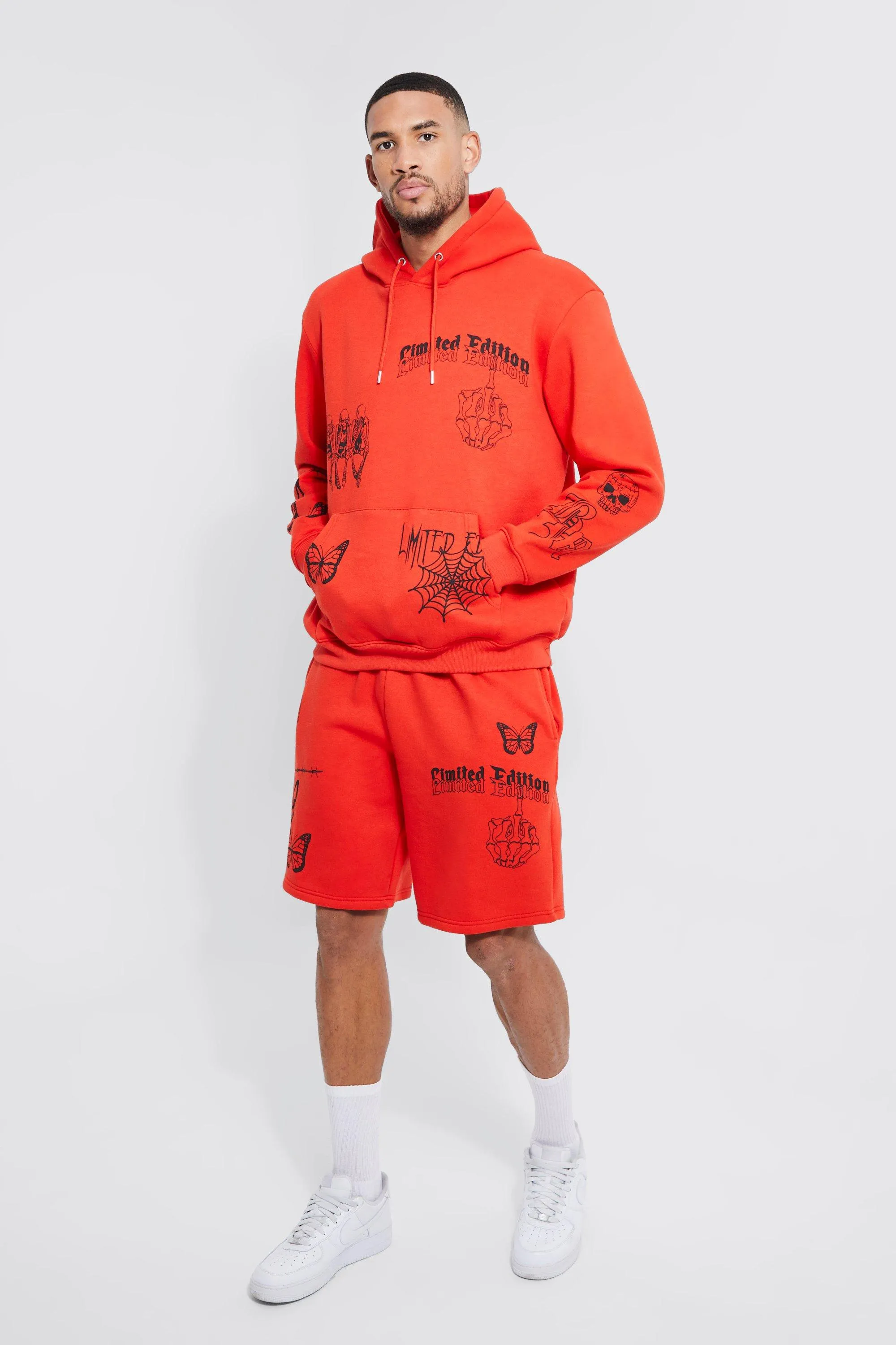 Tall Graffiti Graphic Short Hooded Tracksuit | boohooMAN UK