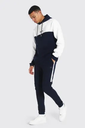 Tall Man Colour Block Tracksuit With Tape | boohooMAN UK