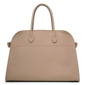 The Row Soft Margaux 15 dark taupe grain leather bag