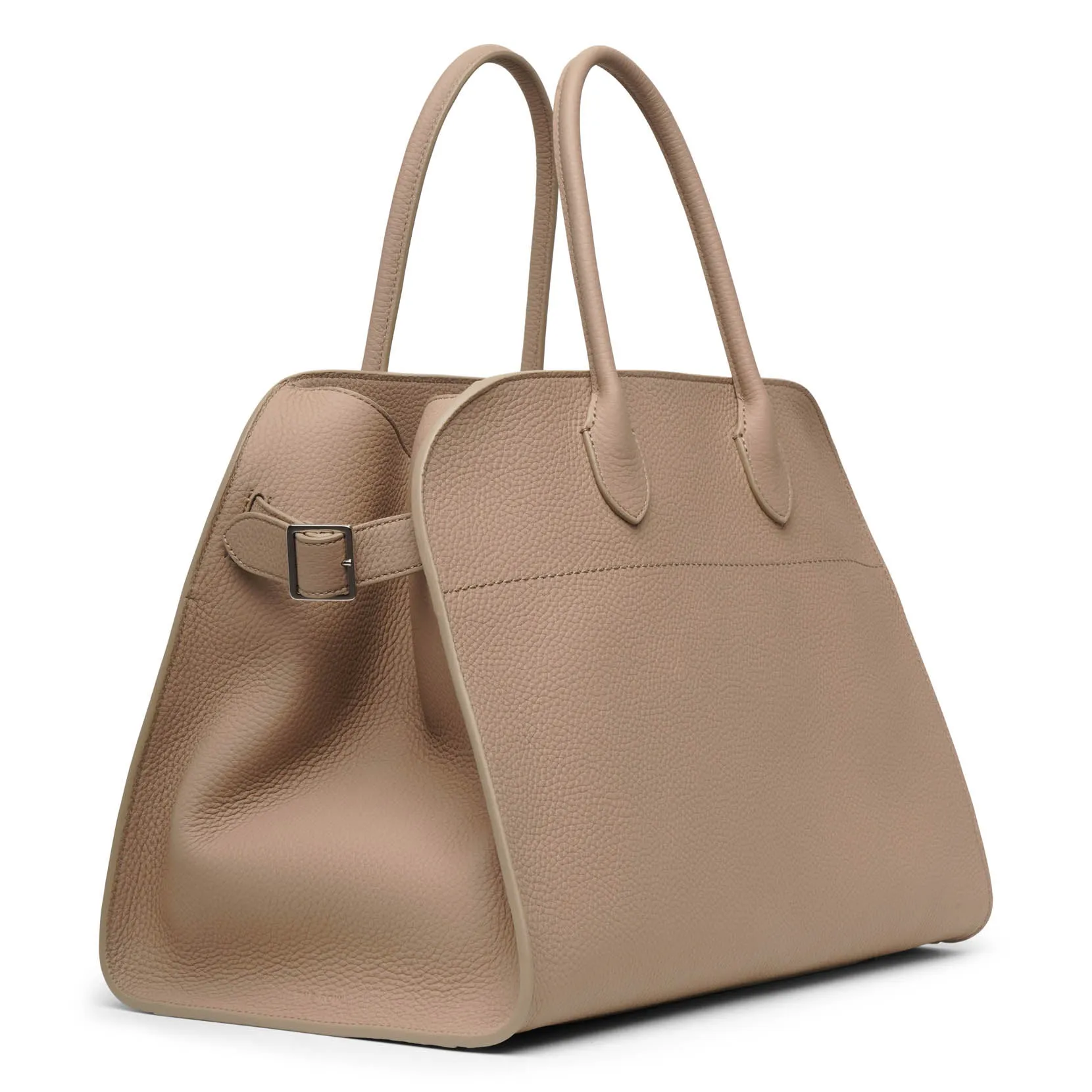 The Row Soft Margaux 15 dark taupe grain leather bag