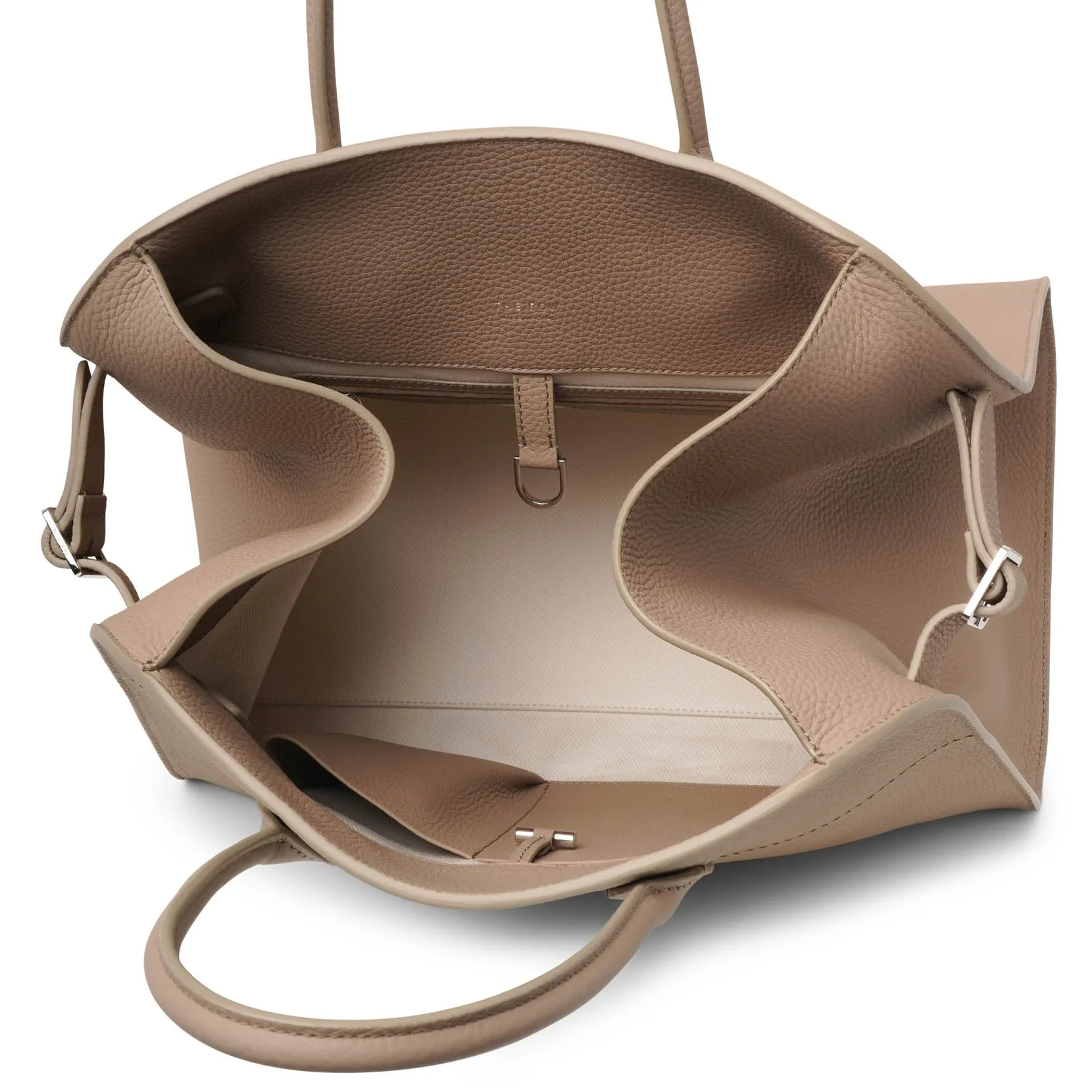 The Row Soft Margaux 15 dark taupe grain leather bag