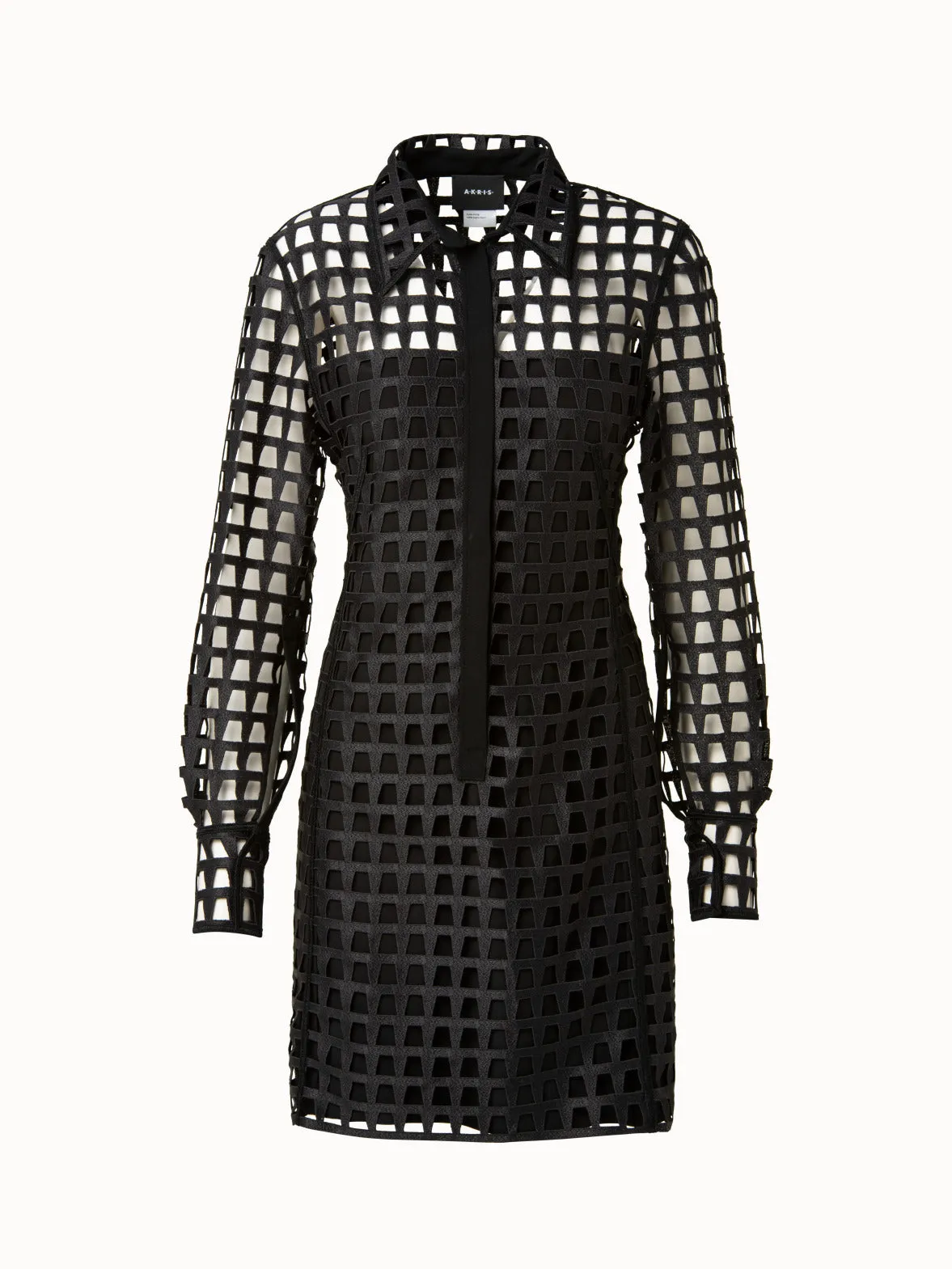 Trapezoid Grid Embroidery Tunic Dress