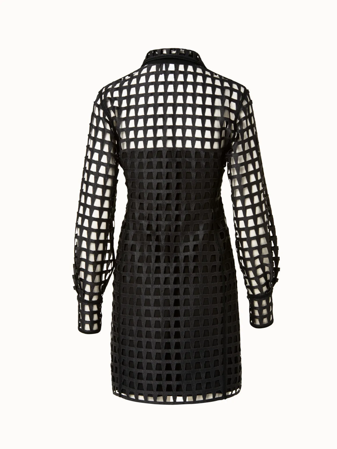 Trapezoid Grid Embroidery Tunic Dress