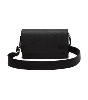 Unisex Lacoste Chantaco Calfskin Leather Flap Closure Bag Noir