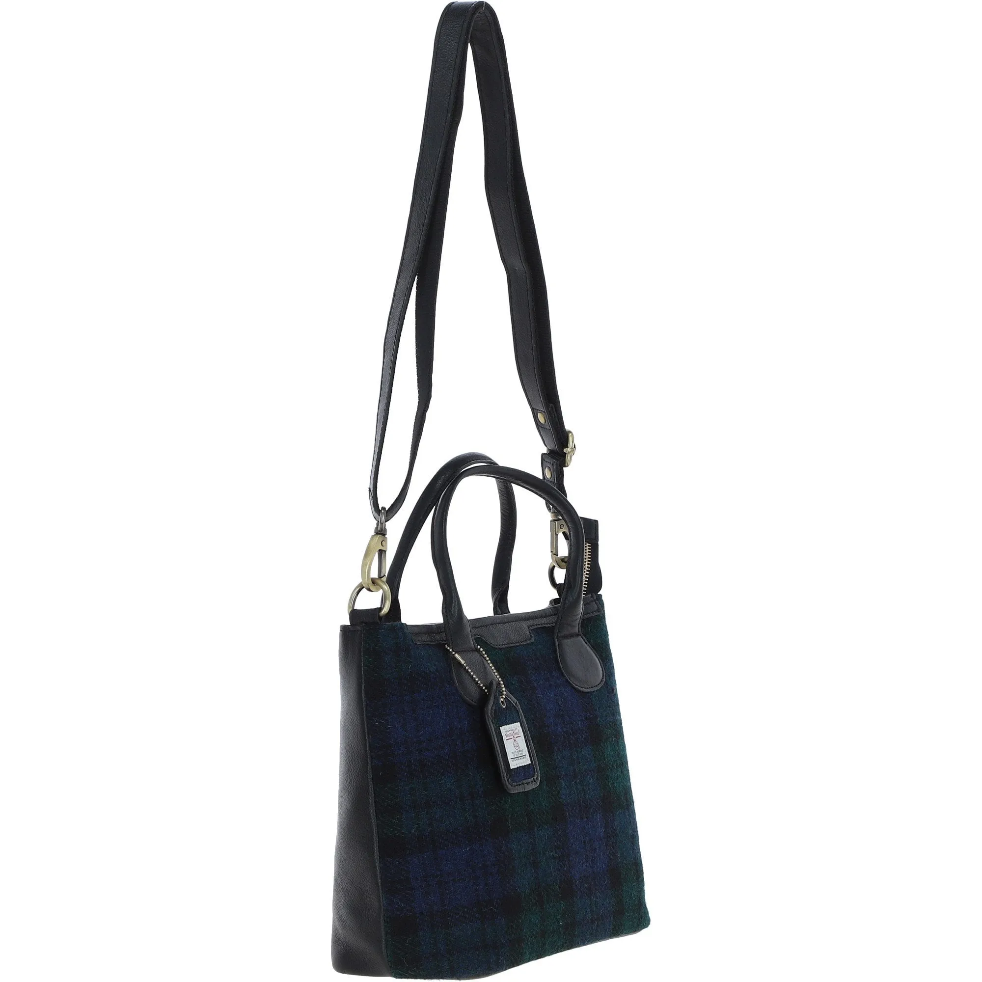 Versatile Ashwood Leather & Harris Tweed Shoulder Bag Black/Watch: TW-22-03-BW