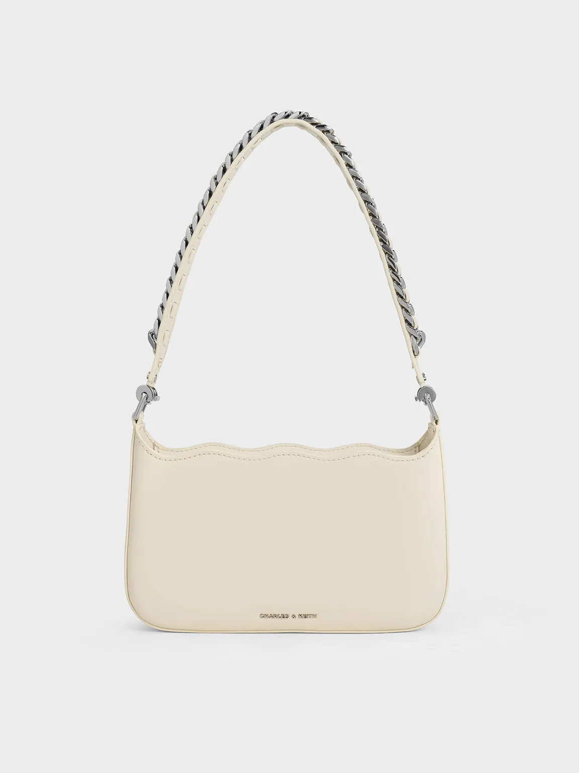 Wavy Braided Chain-Link Shoulder Bag - Chalk