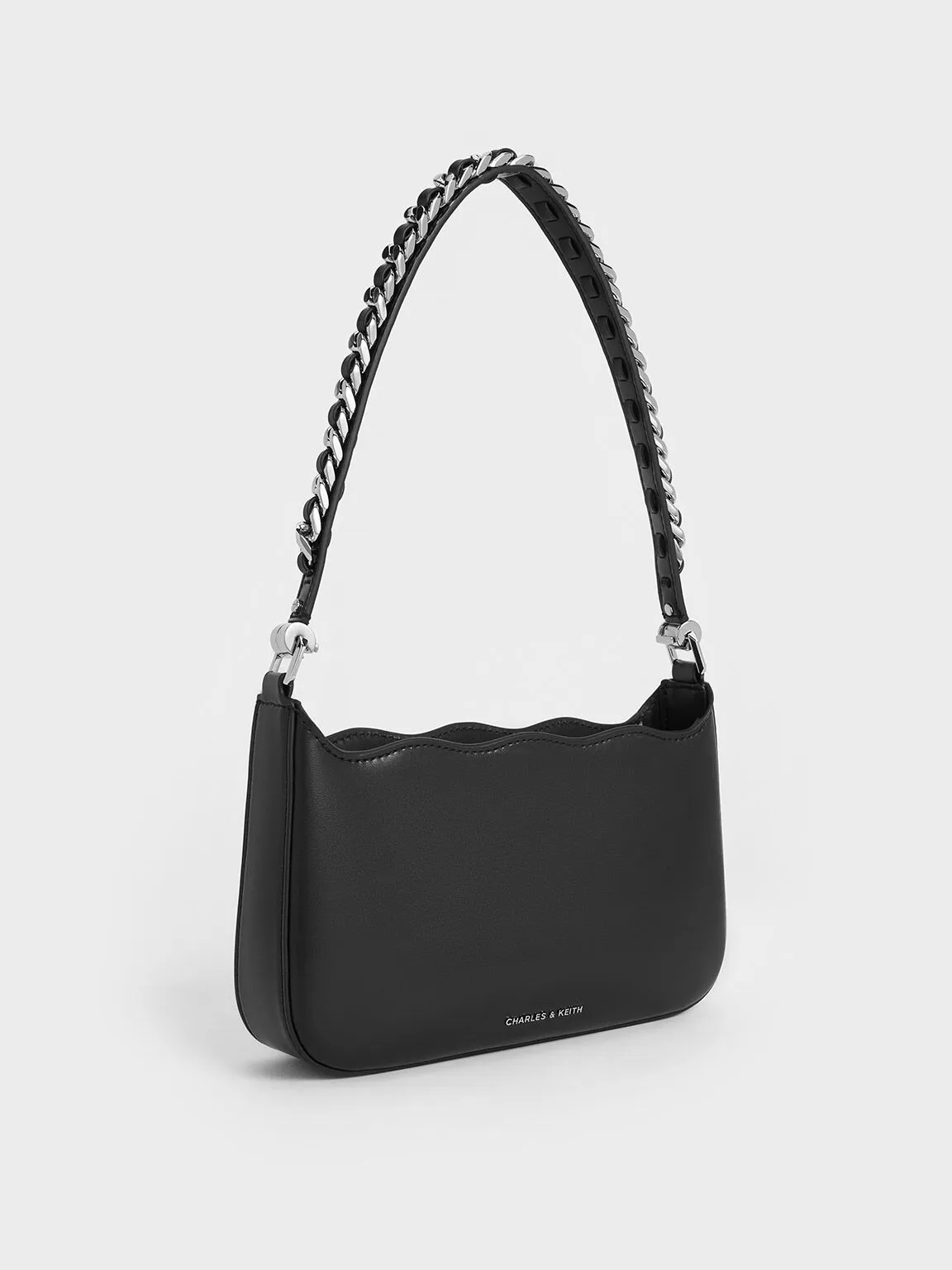 Wavy Braided Chain-Link Shoulder Bag - Noir