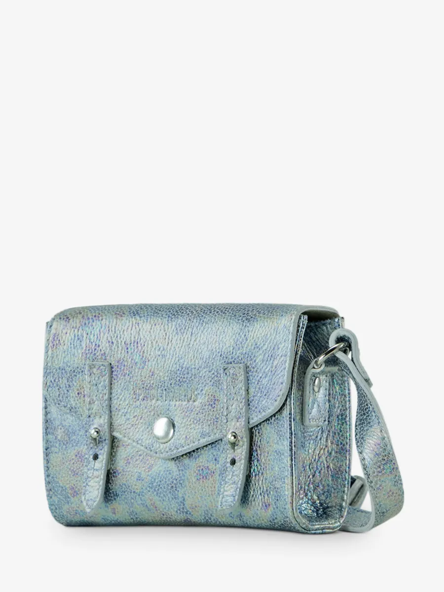 White and Holographic Leather Shoulder Bag for Women - LeMini Indispensable Granite | PAUL MARIUS