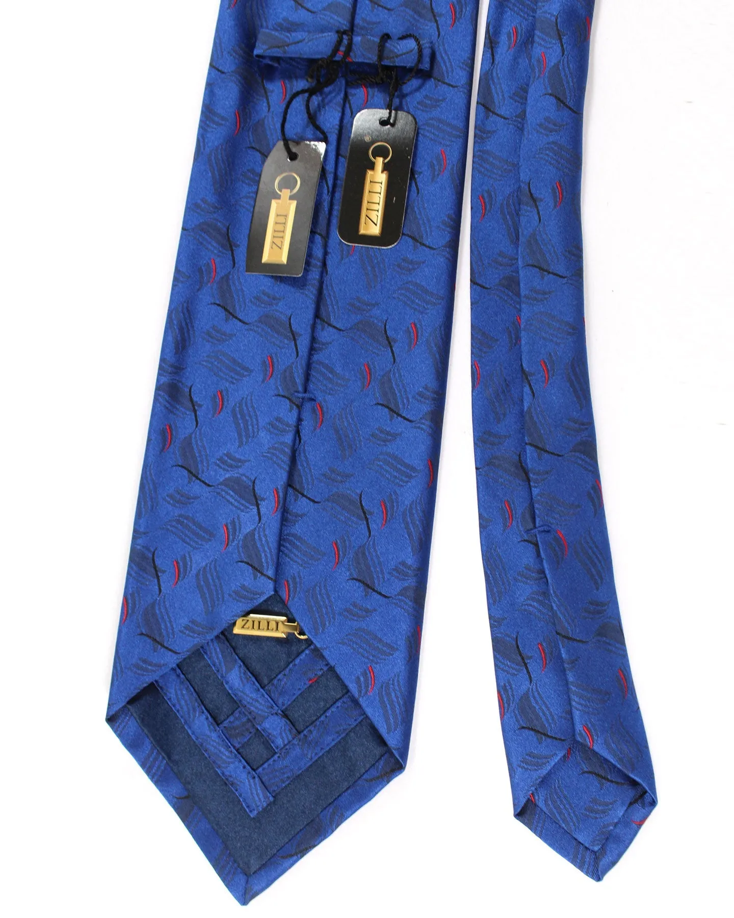 Zilli Silk Tie Dark Blue Red Design - Wide Necktie FINAL SALE