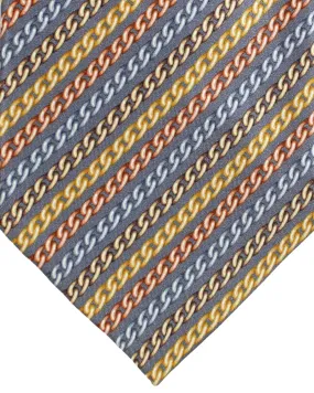 Zilli Silk Tie Gray Gold Blue Stripes - Wide Necktie